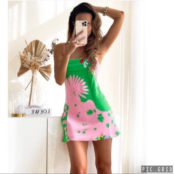 ZARA STRAPPY PRINTED SATIN EFFECT DRESS - Picture 1 of 10